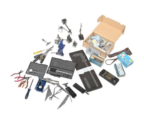 A COLLECTION OF METAL WORKSHOP EQUIPMENT To include: a Micrometer; Metric and Imperial calipers; a 4 inch Imperial set of cal