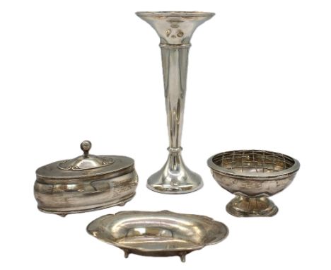 Derby College of Arts; a small group of Elizabeth II silver comprising: an oval shaped trinket or ring box, with an Art Nouve