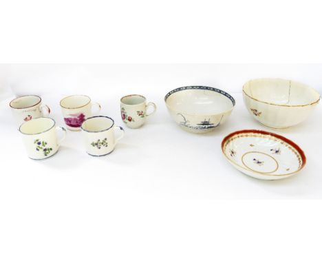 A small collection of damaged Pinxton and early English porcelain, to include two slop bowls, four coffee cans and one coffee