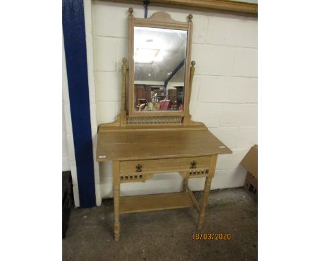 PITCH PINE MIRROR BACK DRESSING TABLE WITH SINGLE DRAWER WITH GALLERIED DETAIL AND OPEN SHELF