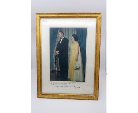 Lyndon B. Johnson, 36th president of the United States, colour photographic portrait of the president with the First Lady, in