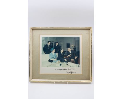 Lyndon B. Johnson, 36th president of the United States, colour photographic portrait of Harold Wilson's family meeting the pr