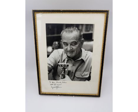 Lyndon B. Johnson, 36th president of the United States, black &amp; white photographic portrait, inscribed in bold black ink,