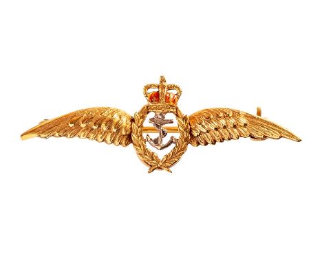 A 9ct gold and enamel Fleet Air Arm sweetheart brooch, 3.2gms