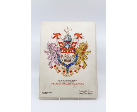 The Armorial Bearings of The Right Honourable Sir James Harold Wilson, produced by the College of Arms, London, vellum on boa