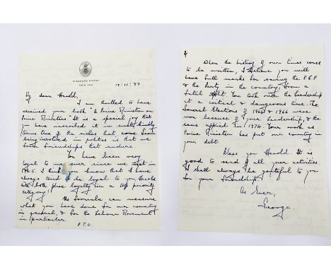 Collection of three letters from George Thomas, 1st Viscount Tonypandy, Speaker of the House of Commons. The first, addressed