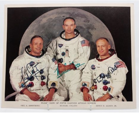 Prime Crew of Fifth Manned Apollo Mission: Neil A. Armstrong, Michael Collins, Edwin E. Aldrin, Jr. Colour photographic portr