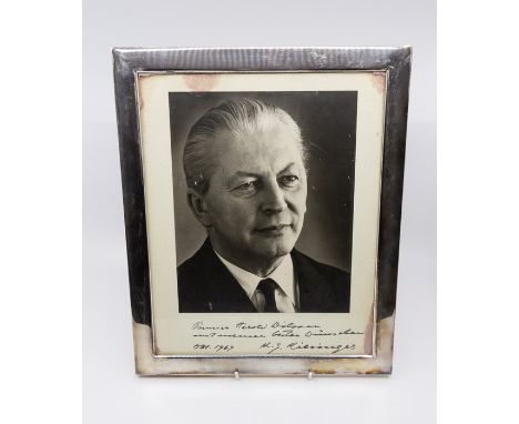 Kurt Georg Kiesinger, Chancellor of West Germany, black &amp; white photographic portrait, inscribed in German to British Pri