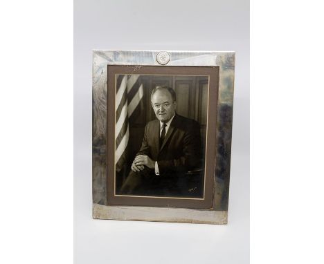 Hubert Humphrey, 38th vice president of the United States, black &amp; white photographic portrait, inscribed in black ink to