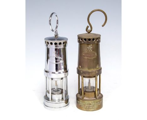 A Thomas &amp; Williams Ltd of Aberdare 'Cambrian Works' brass miners' safety lamp,&nbsp;the lower section engraved with pres