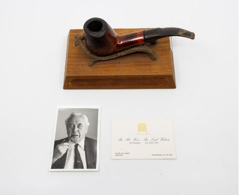A Comoy's Leonardo pipe owned and used by former UK Prime Minister Harold Wilson. Together with a pipe stand, a small photogr
