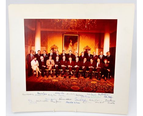 Labour government, Wilson ministry 1974, colour photographic group portrait of the cabinet, signed by the sitters in bold ink