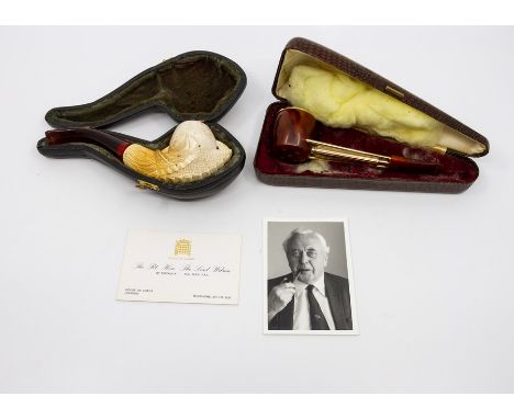 A cased Jima pipe, and a cased Meerschaum claw pipe, owned and used by former UK Prime Minister Harold Wilson. Together with 