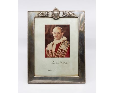 Pope Paul VI, photographic portrait, signed and dated in bold black ink, 'Paulus P P. VI, 6-V-1965'. Presented in a silver fr