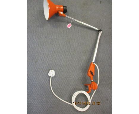 Swedish Femo type 67 tangerine and chrome architect's desk clamp light rewired and PAT tested 