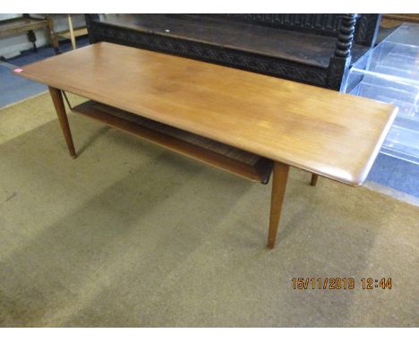 A retro teak coffee table with shelf below 16" x 57" x 21" 