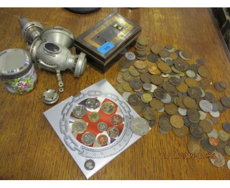 A vintage Powell &amp; Hanneh Orade bicycle light, a Victorian painted and mirrored dressing table pot, together with a small