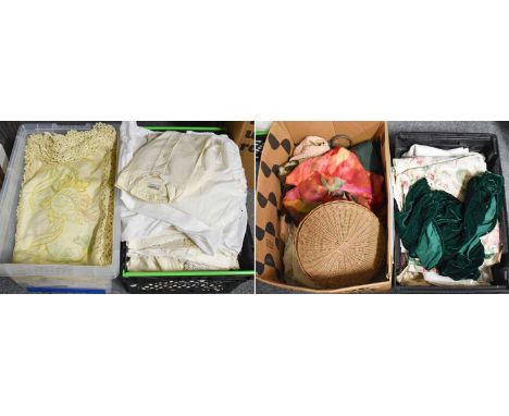 Assorted White Linen, Textiles and Costume Accessories, comprising white damask table linen, bed linen, napkins, tea cloths,w