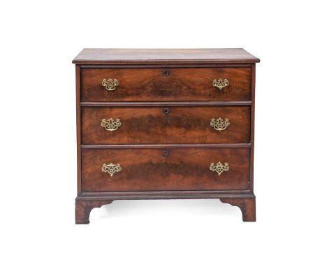 A George III Mahogany Chest of Drawers, three height and straight front, on bracket feet, 96cm by 50cm by 86cmDrawers stiff b
