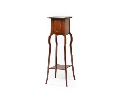 Edwardian Inlaid Mahogany Plant Stand on Shaped Supports, 35cm square by 96cm
