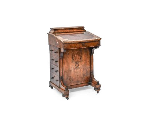 A Victorian Inlaid Walnut Davenport, 55cm by 55cm by 88cm