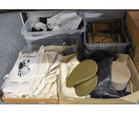 Assorted Costume and Accessories, including John Smith &amp; Son Chester Officers Khaki Peaked Cap, pair of black leather boo