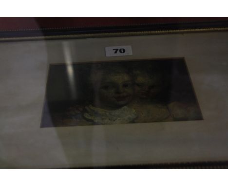 A miniature portrait of a young girl, oval, 7cm x 6xm, an oil laid down of two children, possibly a section from a larger pie