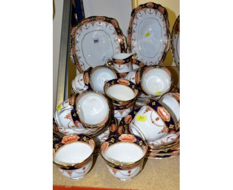 A ROYAL ALBERT CROWN CHINA TEA SET FOR TWELVE SETTINGS, pattern No. 4519, printed and tinted floral and swag decoration, comp