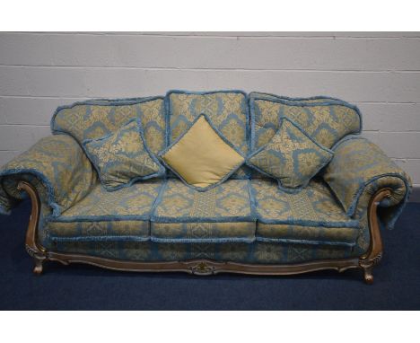 A DURESTA STYLE BLUE UPHOLSTERED SOFA, length 220cm (situated in saleroom)