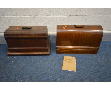 TWO VINTAGE CASED SINGER SEWING MACHINES (no keys and locked)