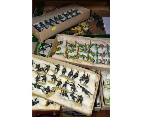 A QUANTITY OF BRITAINS AND AIRFIX 1/32 SCALE SOLDIER FIGURES, many have been painted and detailed to a very good standard, Ai