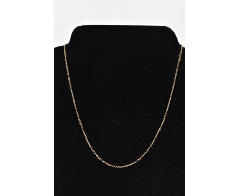 A 9CT GOLD FINE CURB LINK CHAIN, fitted with a spring clasp stamped 9ct gold London import, length 390mm, approximate gross w