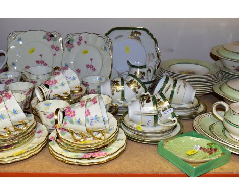 FOUR TEA/DINNER SETS, comprising Royal Worcester pink trim decorated part tea service (milk, jug, sugar bowl, six teacups, ei