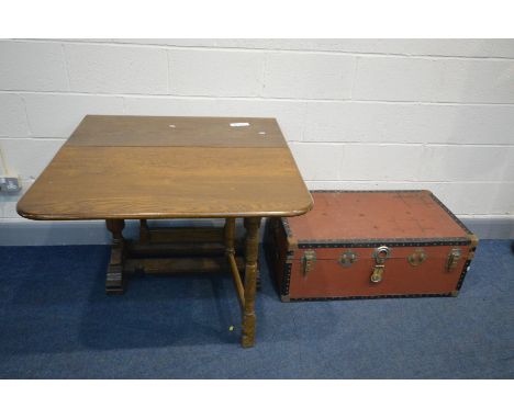 AN OAK GATE LEG TABLE along with a vintage traveling trunk (2)