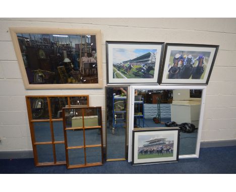 A QUANTITY OF VARIOUS WALL MIRRORS, the largest is a vintage painted mirror at 122 x 126cm, four other mirrors and three fram