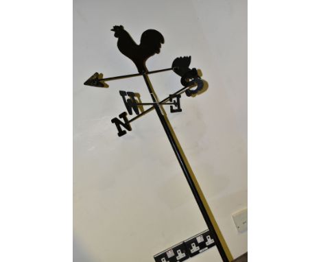 A MODERN BLACK PAINTED METAL WEATHER VANE, cockerel and arrow pointer, height 133cm