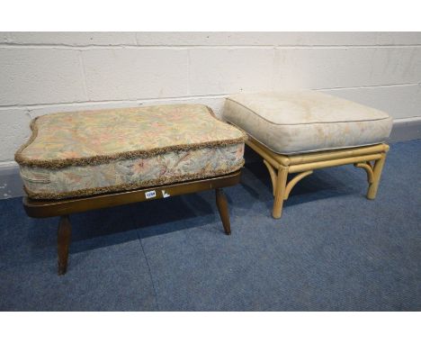 AN ERCOL FOOTSTOOL with a cushion along with a bamboo footstool (2)