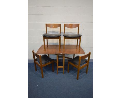 A TEAK GATE LEG TABLE and four chairs (Sd to table top) (5)