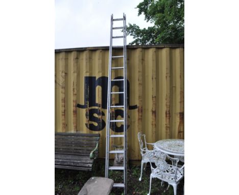 AN ALUMINIUM DOUBLE EXTENSION LADDER with 14 rungs to each 3.5m section