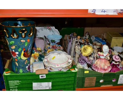 FOUR BOXES AND LOOSE CERAMICS, including three Beswick Ware vases with moulded shell designs, shape no 2014 and 2015, shape n