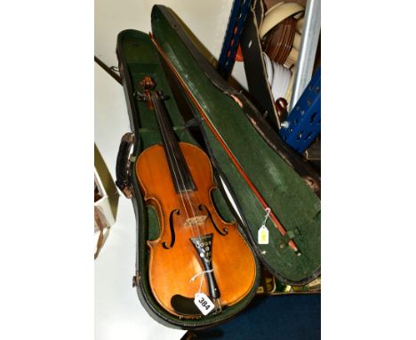 A LATE 19TH/EARLY 20TH CENTURY GERMAN EXCELSIOR (ALFRED MORITZ) VIOLIN BEARING COPY OF STRADIVARIUS LABEL, two piece back, mo