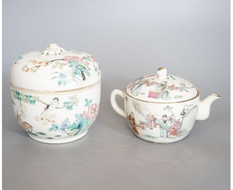 A Chinese famille rose teapot and a similar covered bowl, Tongzhi mark and period 13cm