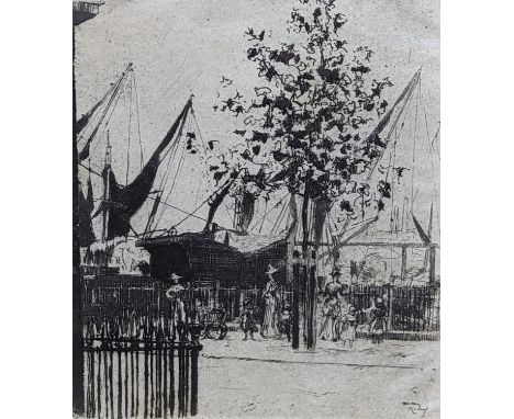 Théodore Roussel (1847-1926), drypoint etching, 'Luna Street', signed in the plate, 16 x 13.5cm