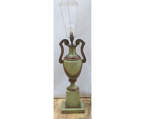 A green and gilt painted table lamp 60cm