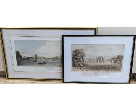 Letitia Byrne, coloured engraving, View of the Suspension Bridge across The Thames at Hammersmith, 36 x 75cm and a lithograph