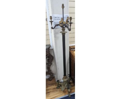 An Empire style gilt metal four branch light floor lamp, height 160cm