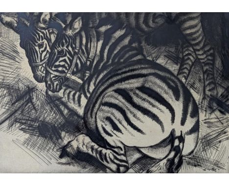 § Dame Laura Knight (1877-1970), etching, Zebras, signed in pencil, Upper Grosvenor Galleries label verso, 25 x 35cm