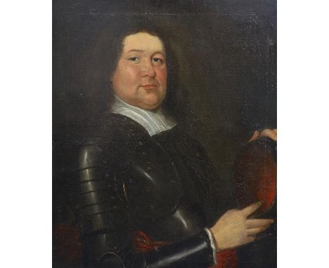 Follower of Gerrit van Honthorst (1590-1656) Portrait of a man in armouroil on canvas74 x 62cm.