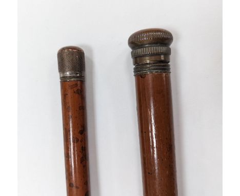 A 19th century novelty ‘pen and pencil’ walking stick together with a glass toddy walking stick