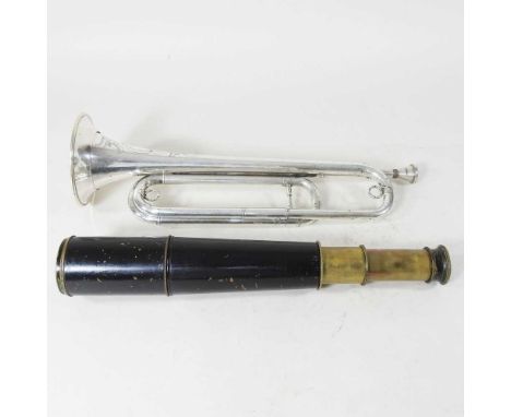 A World War I military issue three draw telescope, Tel. Sig. MKVI, 85cm long, together with a Premiere Philharmonic bugle (2)